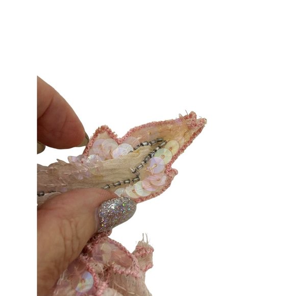 Chanson D’Amour Silk sequins Beaded Dress XL Midi Pink Peach Vintage Long Sleeve - Picture 9 of 16